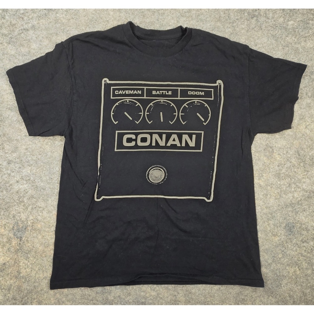 Conan Doom Metal Band T-Shirt Black Caveman Battle Doom Pedal Graphic Tee Mens L